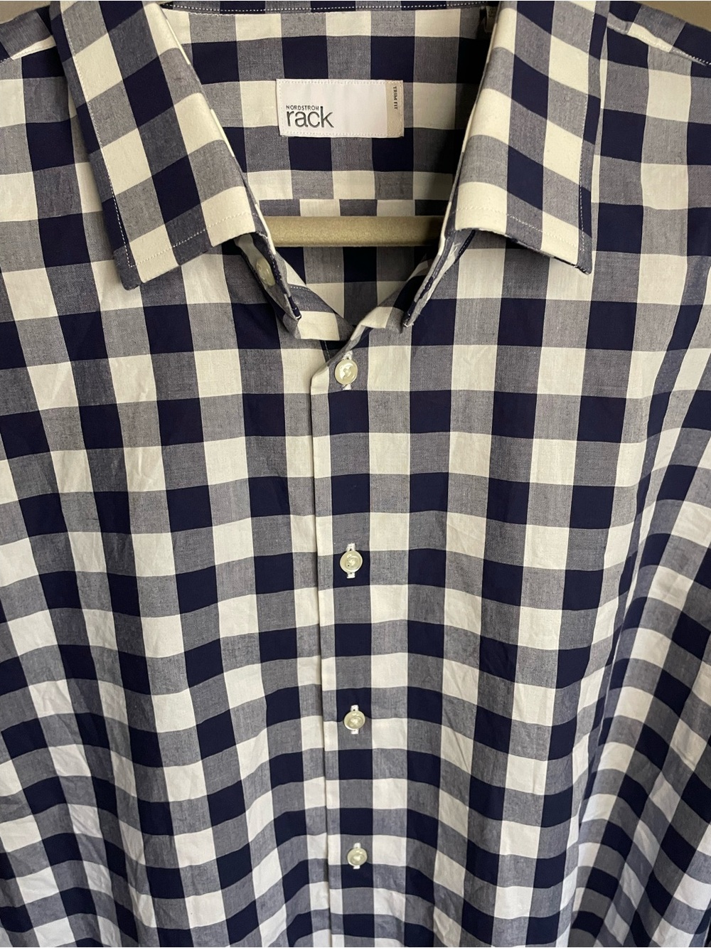 Nordstrom Navy & White Gingham Button-Front Shirt 18.5 neck Cotton